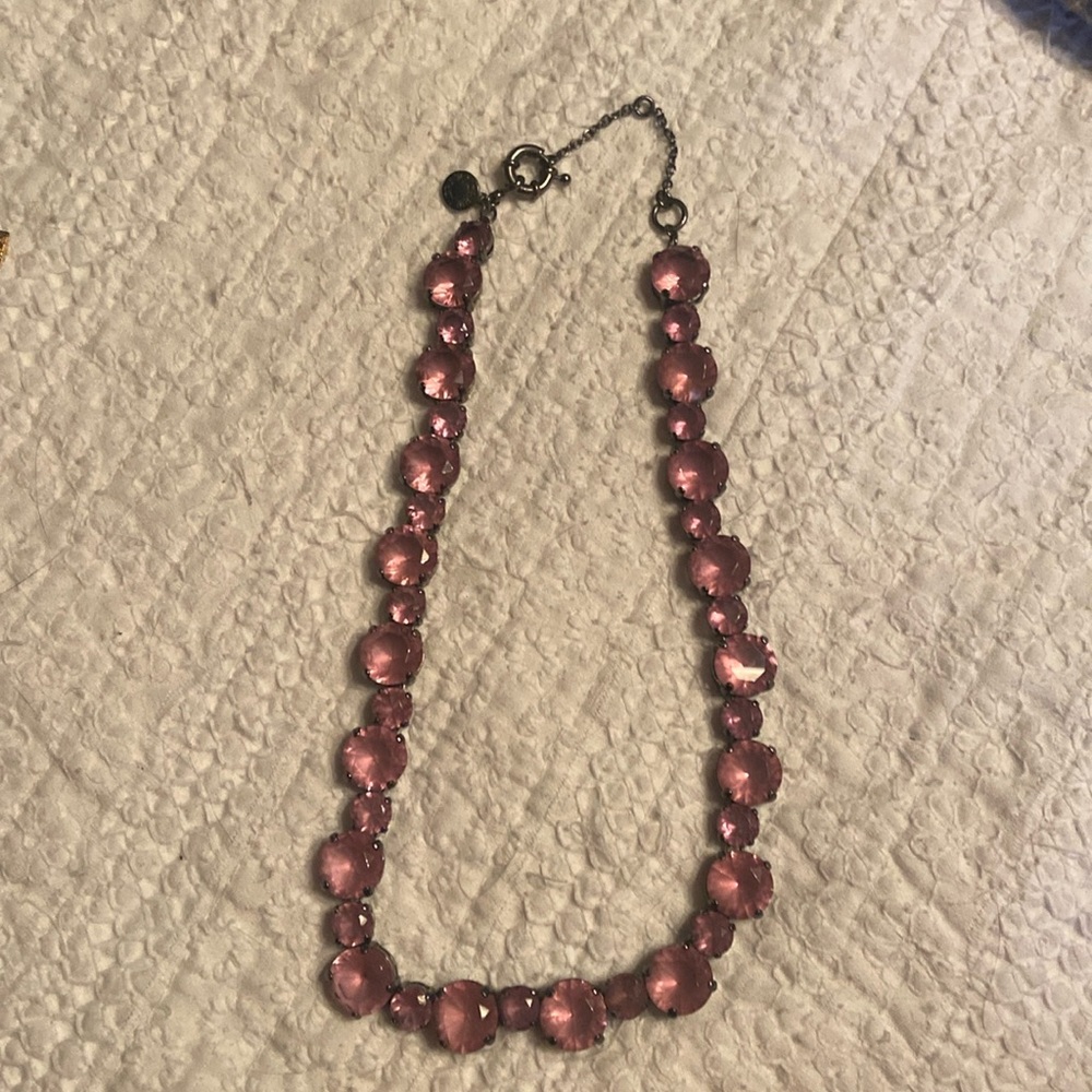 J crew jewel necklace pinky lavender colored stones gunmetal